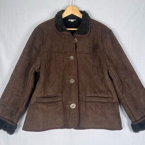 Turtle Fur Vegan Suede Coat Faux Fur Lined Size Small Chocolate Brown Textured